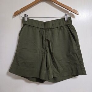 Everlane Womens Olive Green Organic Cotton Pull On Shorts Elastic Waist Casual